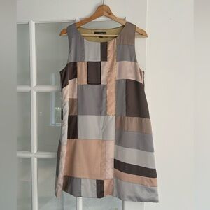 Twenty One Pastel Geometric gray and tan patchwork dress, smooth silky feel